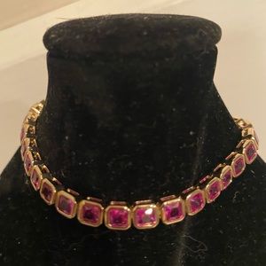 Anthropologie faceted Square wrap tennis bracelet FUSCIA pink stones gold frame